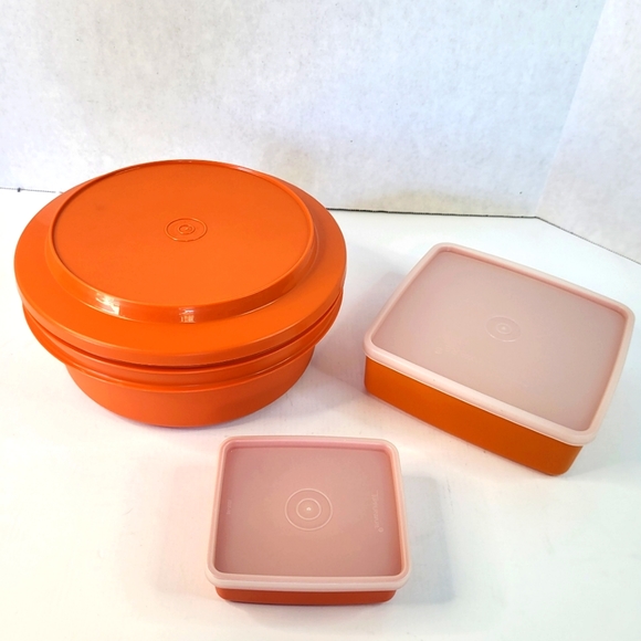Tupperware Other - Vintage Tupperware Orange 4 Pcs Serve N Seal Storage Container Lot With Lids